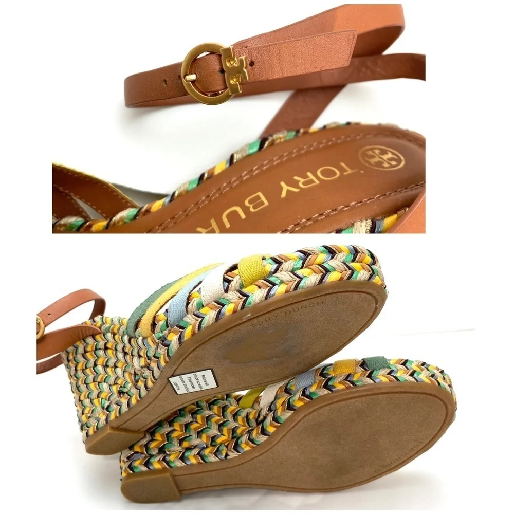 Tory Burch Multicolored Wedge Espadrilles in Yellow Tan